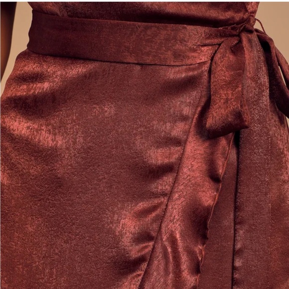 Lulus Wrapped Up In Love Burgundy Satin Faux-Wrap Midi Dress size S - Picture 5 of 10